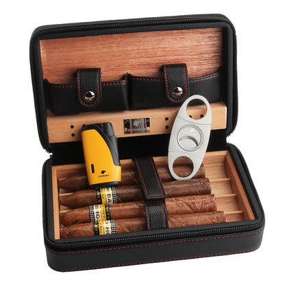 Travel Humidor - Best Portable Leather Travel Cigar Humidifier Gift Box