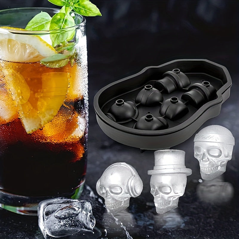 6pcs, Ice Cube Mold, Silicone Skull Ice Cube Tray, Multifunctional Chocolate Mold, Halloween Mold For Pudding,Jelly,Candy, Whiskey Ice Cube Tray, Ice Trays For Freezer Cocktail Whiskey, Kitchen Accessaries, Halloween Party Supplies