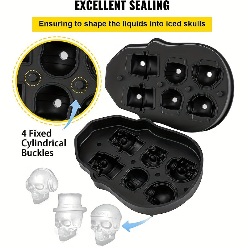 6pcs, Ice Cube Mold, Silicone Skull Ice Cube Tray, Multifunctional Chocolate Mold, Halloween Mold For Pudding,Jelly,Candy, Whiskey Ice Cube Tray, Ice Trays For Freezer Cocktail Whiskey, Kitchen Accessaries, Halloween Party Supplies