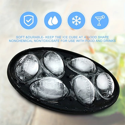 Ice Cube Tray, Silicone Football Ice Cube Mold For Making Chocolate, Candy, Jelly, BPA Free Ice Ball Maker With Lid, Reusable Rugby Ice Mold For Freezer, Whiskey, Cocktails, Beer, Coffee (black)