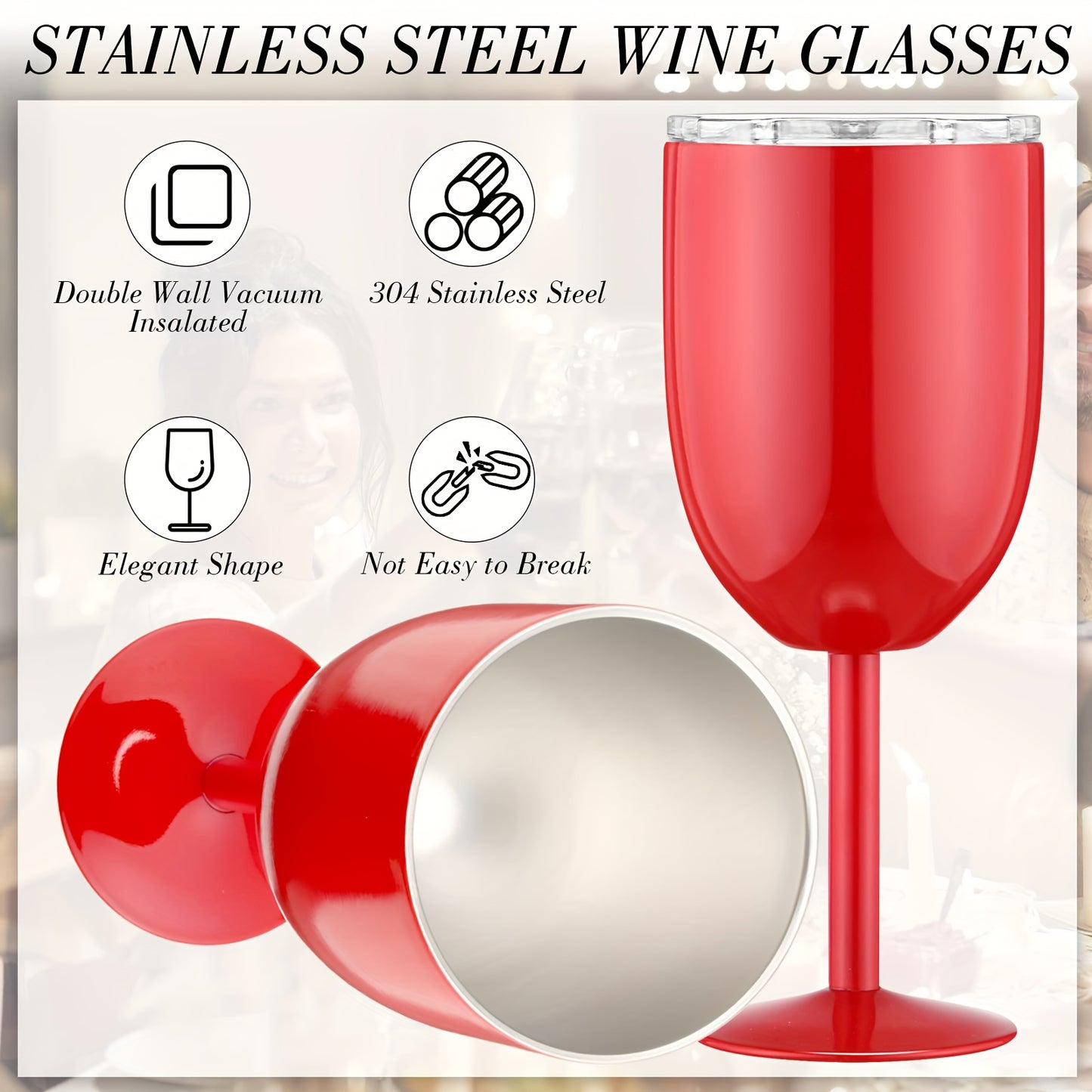 1pc, Stainless Steel Wine Glass Cup, 10oz (280ml) Double Walled Vacuum Insulated Wine Tumbler With Stem, For Bar, Pub, Club, Restaurant, Home And Outdoor Party Goblet