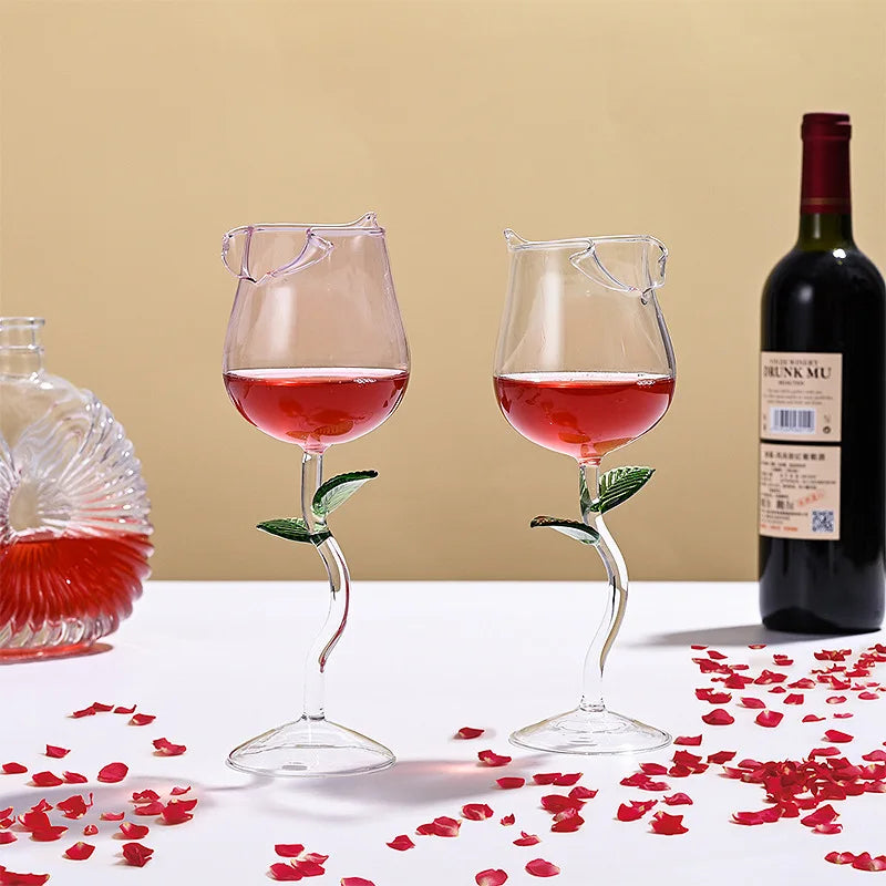 Transparent Rose Glass with Transparent Leaf Cocktail Glass Valentine's Wedding Table Decoration Gift Wine Glass Shot Glass Cup