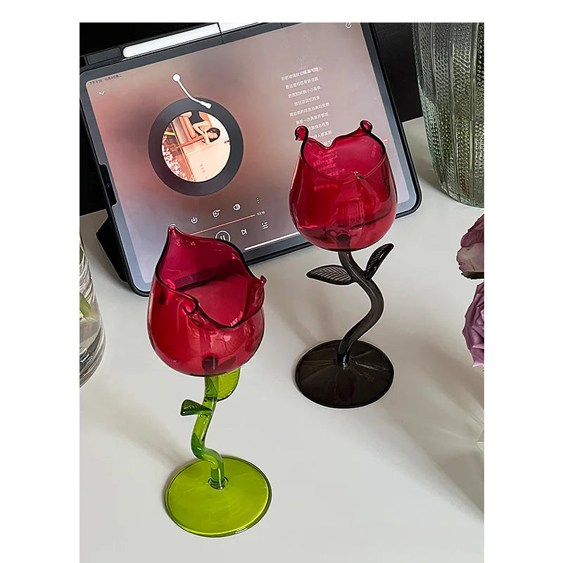 Transparent Rose Glass with Transparent Leaf Cocktail Glass Valentine's Wedding Table Decoration Gift Wine Glass Shot Glass Cup