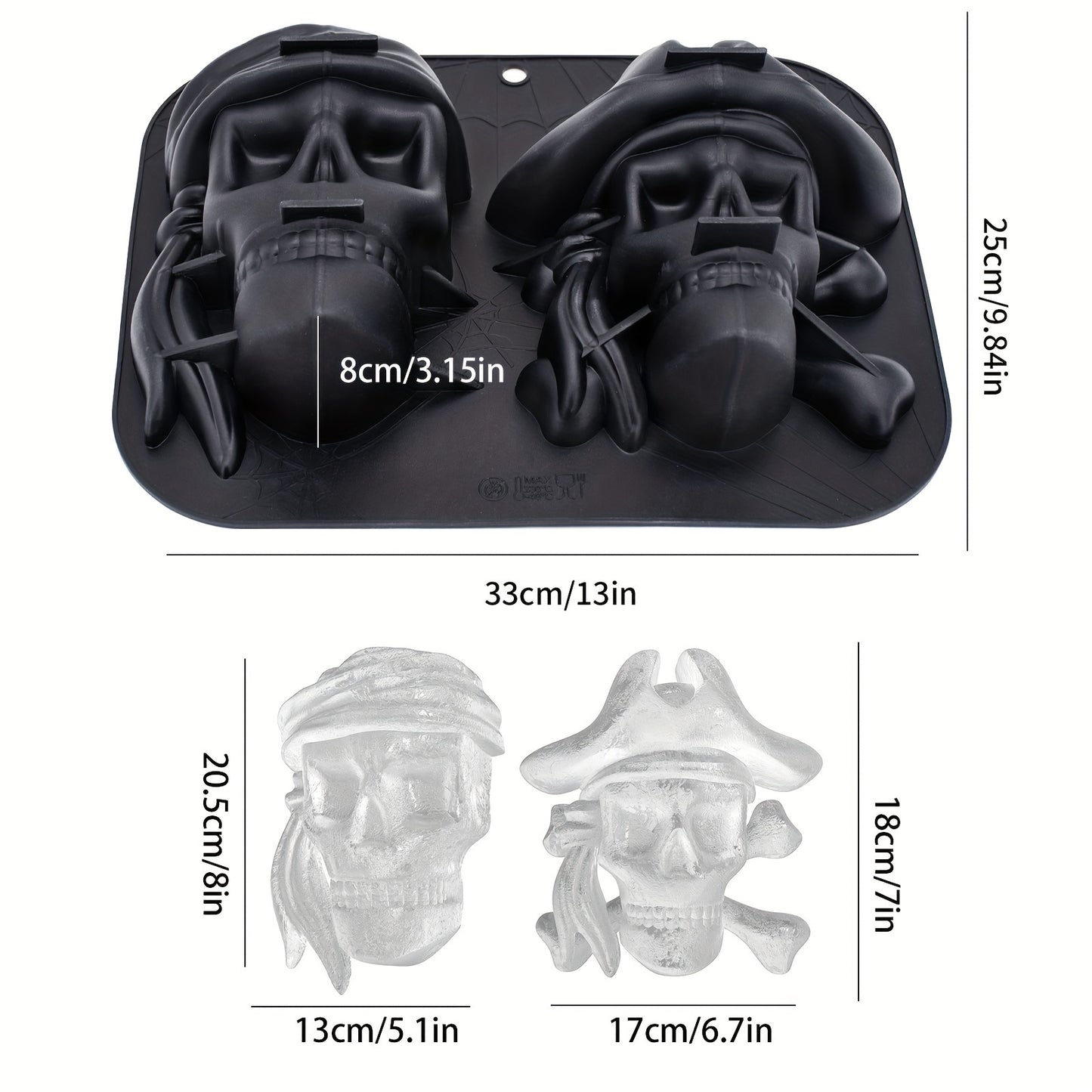 1pc Ice Cube Mold, Silicone Pirate Skull Ice Cube Tray, Multifunctional Chocolate Mold, Mold For Pudding,Jelly,Candy, Whiskey Ice Cube Tray, Ice Trays For Freezer Cocktail Whiskey, Kitchen Accessaries,Apartment Essentials, Party Supplies