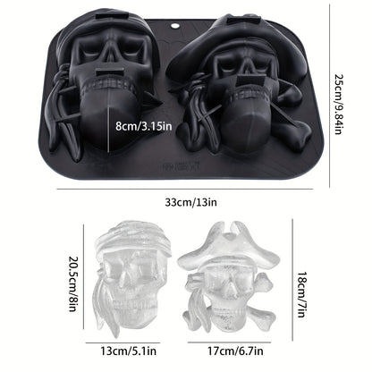 1pc Ice Cube Mold, Silicone Pirate Skull Ice Cube Tray, Multifunctional Chocolate Mold, Mold For Pudding,Jelly,Candy, Whiskey Ice Cube Tray, Ice Trays For Freezer Cocktail Whiskey, Kitchen Accessaries,Apartment Essentials, Party Supplies