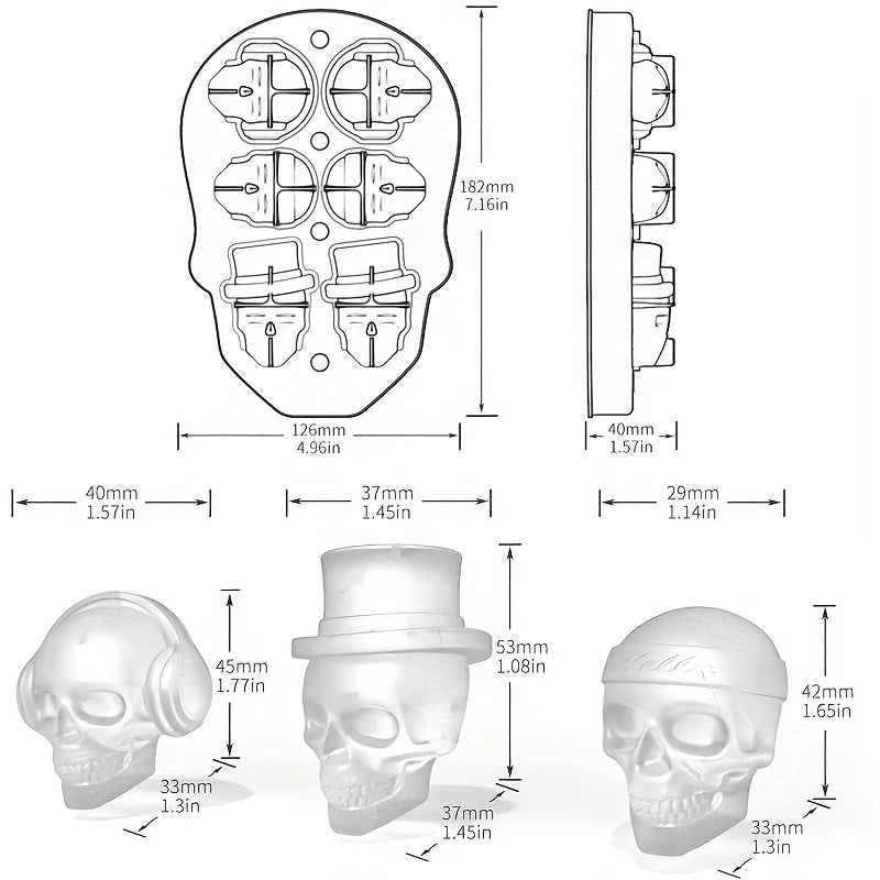 6pcs, Ice Cube Mold, Silicone Skull Ice Cube Tray, Multifunctional Chocolate Mold, Halloween Mold For Pudding,Jelly,Candy, Whiskey Ice Cube Tray, Ice Trays For Freezer Cocktail Whiskey, Kitchen Accessaries, Halloween Party Supplies