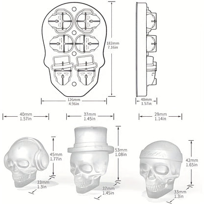 6pcs, Ice Cube Mold, Silicone Skull Ice Cube Tray, Multifunctional Chocolate Mold, Halloween Mold For Pudding,Jelly,Candy, Whiskey Ice Cube Tray, Ice Trays For Freezer Cocktail Whiskey, Kitchen Accessaries, Halloween Party Supplies