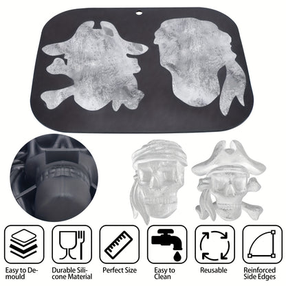 1pc Ice Cube Mold, Silicone Pirate Skull Ice Cube Tray, Multifunctional Chocolate Mold, Mold For Pudding,Jelly,Candy, Whiskey Ice Cube Tray, Ice Trays For Freezer Cocktail Whiskey, Kitchen Accessaries,Apartment Essentials, Party Supplies