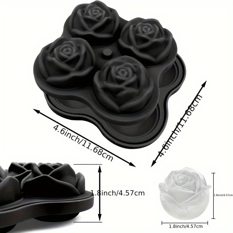 3D Rose Ice Mold, Rose Ice Maker, Large Ice Tray, Make Four Cute Flower-shaped Ice, Easy To Release Large Ice Cube Form Silicone Fun Large Ice Ball Machine Suitable For Cocktails, Juice, Whiskey, Dishwasher Safe, BPA Free Kitchen Gadgets