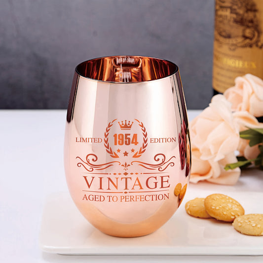 1pc Birthday Tumbler For Women, 30th 40th 50th 60th 70th Birthday Gifts, 1954 1964 1974 1984 1994 Vintage Style Stemless Wine Glass - Birthday Decorations Retirement Gifts For Women