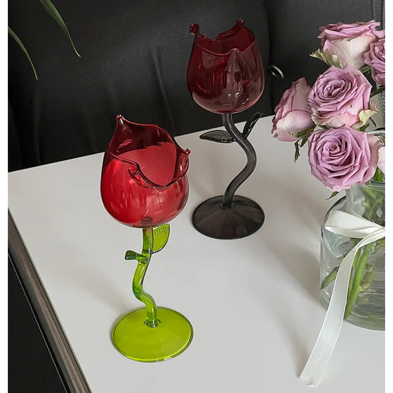 Transparent Rose Glass with Transparent Leaf Cocktail Glass Valentine's Wedding Table Decoration Gift Wine Glass Shot Glass Cup