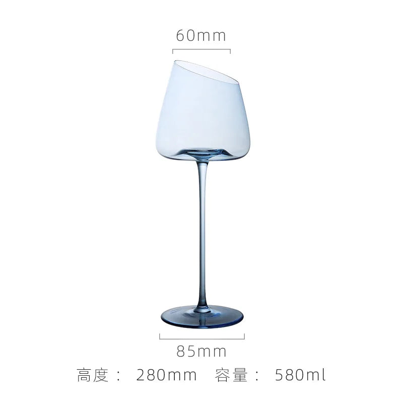 French Oblique Lipstick Wine Glass High-value Klein Blue Crystal Glass Goblet Red Wine Glass Couple's Special Gift Box Packaging