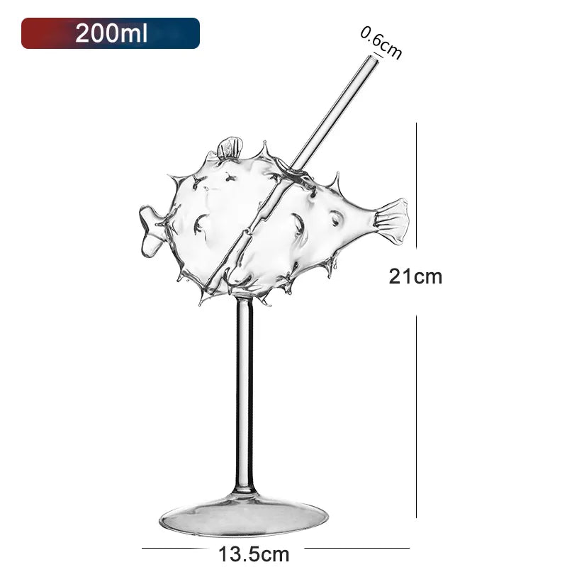 Creative Pufferfish Octopus Swan Bird Cocktail Glass Transparent Goblet Glass with Straw Wine Juice Cup for Party Bar Nightclub