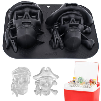 1pc Ice Cube Mold, Silicone Pirate Skull Ice Cube Tray, Multifunctional Chocolate Mold, Mold For Pudding,Jelly,Candy, Whiskey Ice Cube Tray, Ice Trays For Freezer Cocktail Whiskey, Kitchen Accessaries,Apartment Essentials, Party Supplies