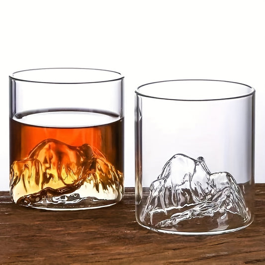 1pc, 3D Whisky Glass, Mountain Inside Whisky Glasses, Tea Cups, Stylish Glassware, For Scotch Bourbon, Whisky, Cocktail, Cognac, Vodka, Gin Tequila Liquor, Home Decor, Home Kitchen Items, Unique Gifts For Men, Father's Day Gifts